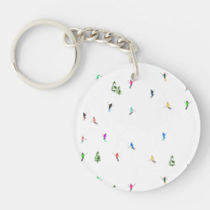 Winter Alpine Skiers Skiing Ski Skis Pattern Keychain