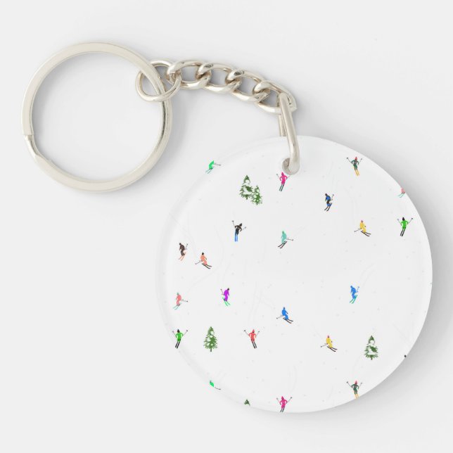 Winter Alpine Skiers Skiing Ski Skis Pattern Keychain (Front)