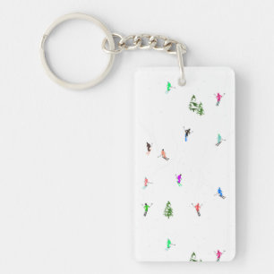 Winter Alpine Skiers Skiing Ski Skis Pattern Keychain