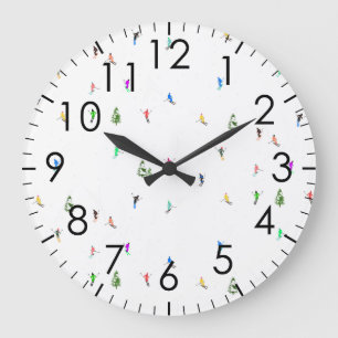 Winter Alpine Skiers Skiing Ski Skis Pattern Large Clock
