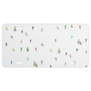 Winter Alpine Skiers Skiing Ski Skis Pattern License Plate