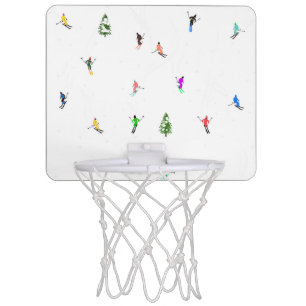 Winter Alpine Skiers Skiing Ski Skis Pattern Mini Basketball Hoop