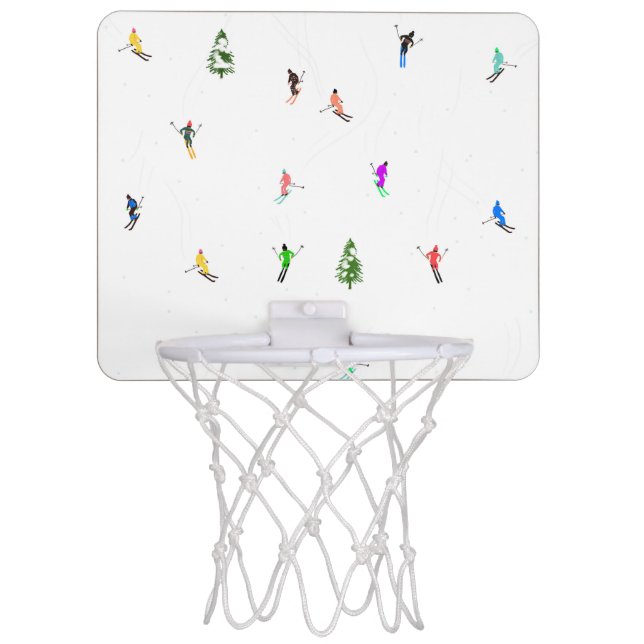 Winter Alpine Skiers Skiing Ski Skis Pattern Mini Basketball Hoop (Front)