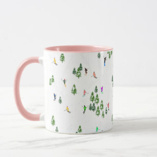 Winter Alpine Skiers Skiing Ski Skis Pattern Mug