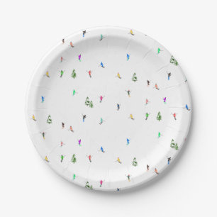 Winter Alpine Skiers Skiing Ski Skis Pattern Paper Plates