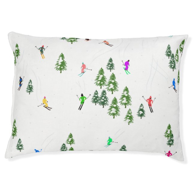 Winter Alpine Skiers Skiing Ski Skis Pattern Pet Bed (Front)