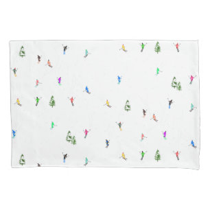 Winter Alpine Skiers Skiing Ski Skis Pattern Pillow Case