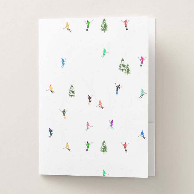 Winter Alpine Skiers Skiing Ski Skis Pattern Pocket Folder (Front)