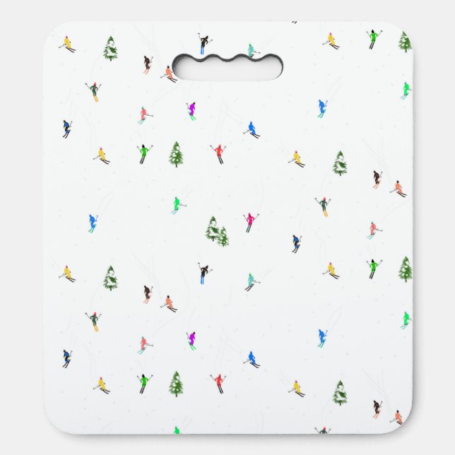 Winter Alpine Skiers Skiing Ski Skis Pattern Seat Cushion (Front Vertical)