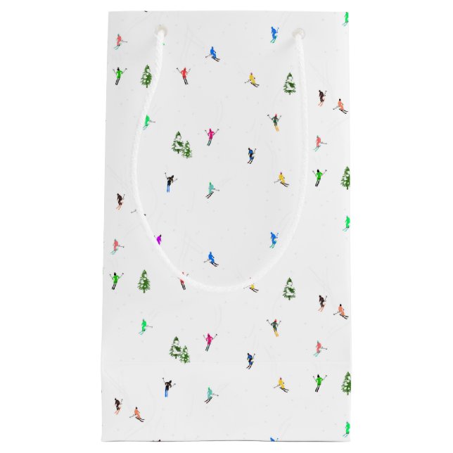 Winter Alpine Skiers Skiing Ski Skis Pattern Small Gift Bag (Front)