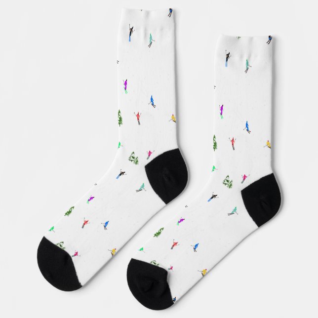 Winter Alpine Skiers Skiing Ski Skis Pattern Socks (Left)