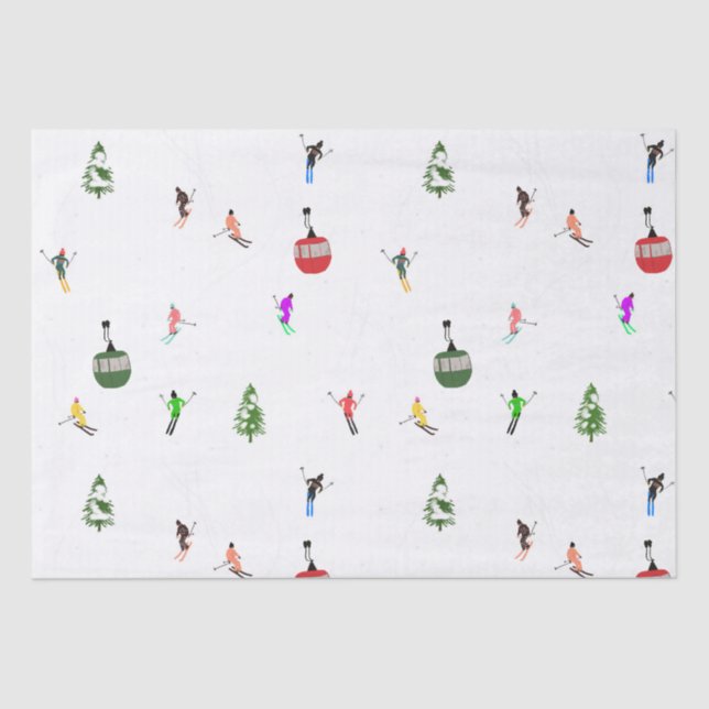 Winter Alpine Skiers Skiing Ski Skis Pattern Tissue Paper (Front)
