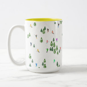 Winter Alpine Skiers Skiing Ski Skis Pattern Two-Tone Coffee Mug