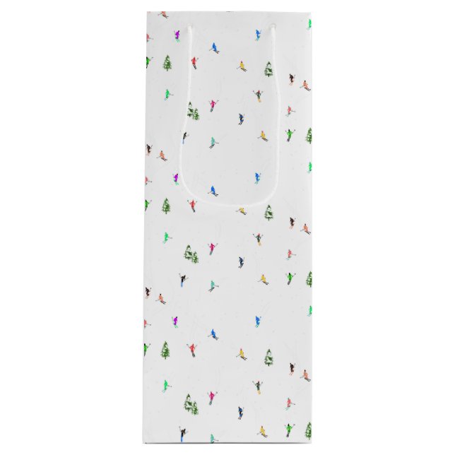 Winter Alpine Skiers Skiing Ski Skis Pattern Wine Gift Bag (Front)