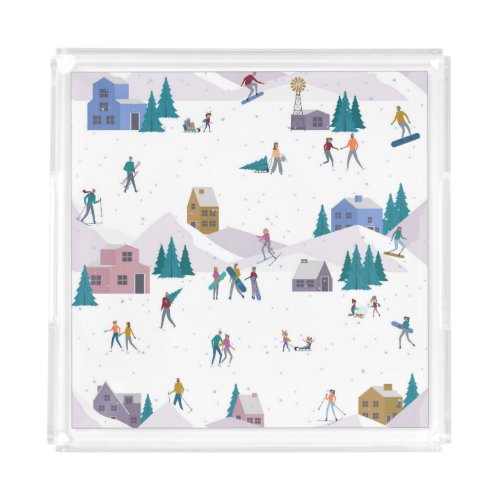Winter Alps holidays active people seamless Acrylic Tray