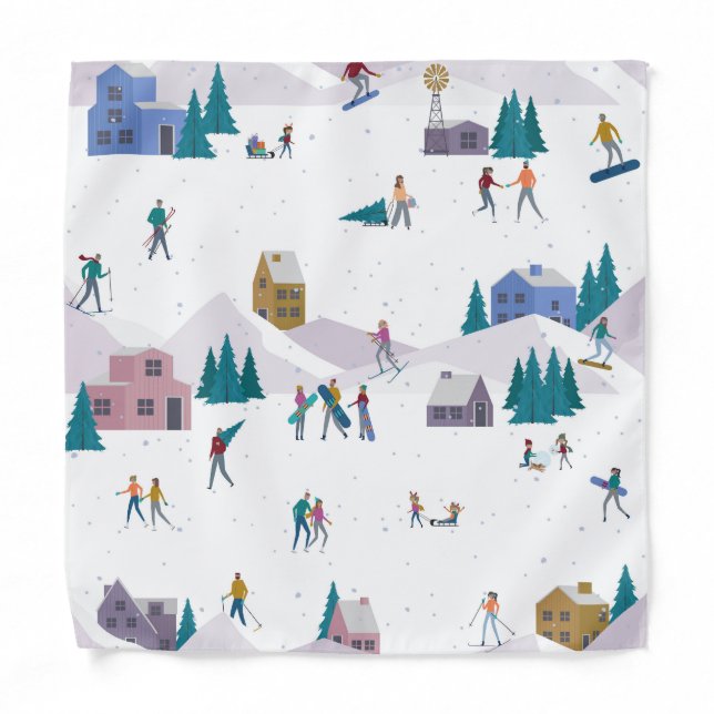 Winter Alps holidays: active people seamless Bandana (Front)