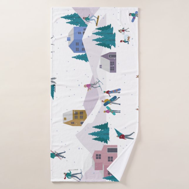Winter Alps holidays: active people seamless Bath Towel (Bath Towel)