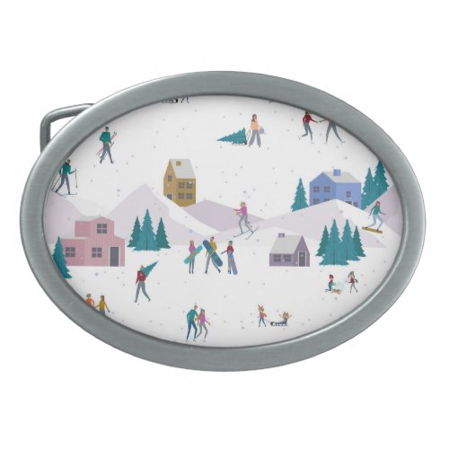 Winter Alps holidays active people seamless Belt Buckle