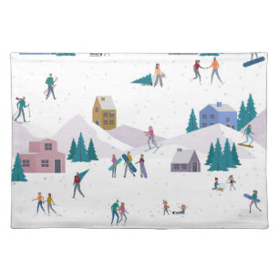 Winter Alps holidays: active people seamless Cloth Placemat