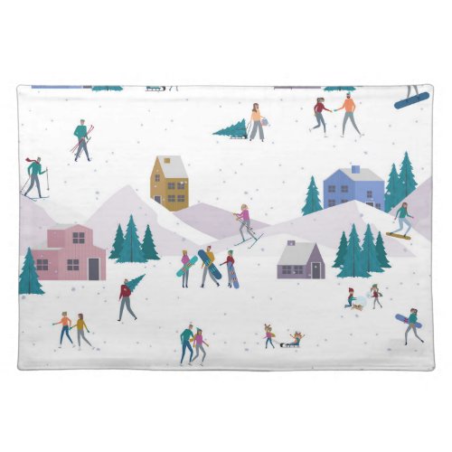 Winter Alps holidays active people seamless Cloth Placemat
