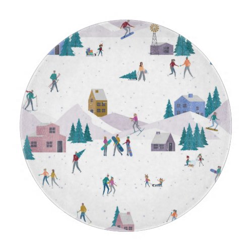 Winter Alps holidays active people seamless Cutting Board