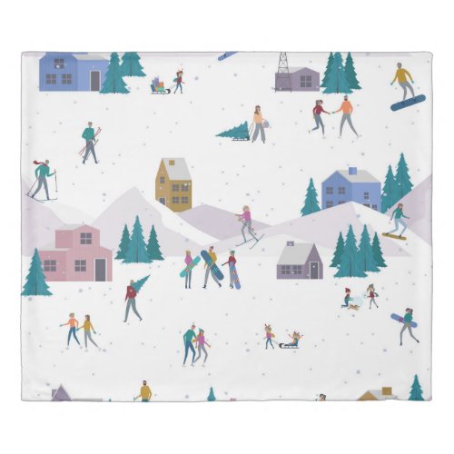 Winter Alps holidays active people seamless Duvet Cover