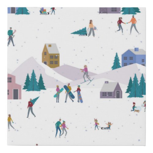 Winter Alps holidays active people seamless Faux Canvas Print