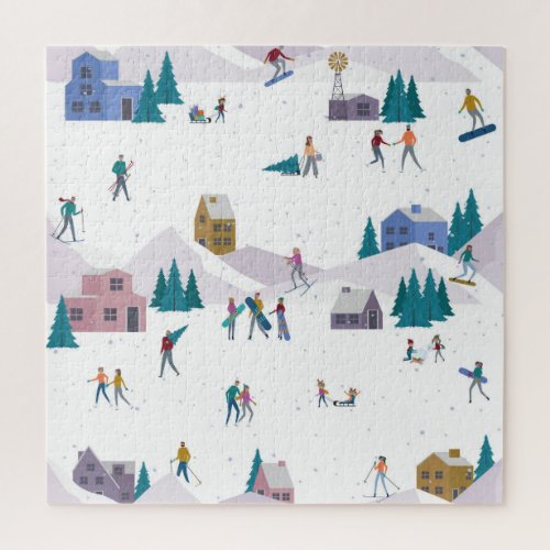 Winter Alps holidays active people seamless Jigsaw Puzzle