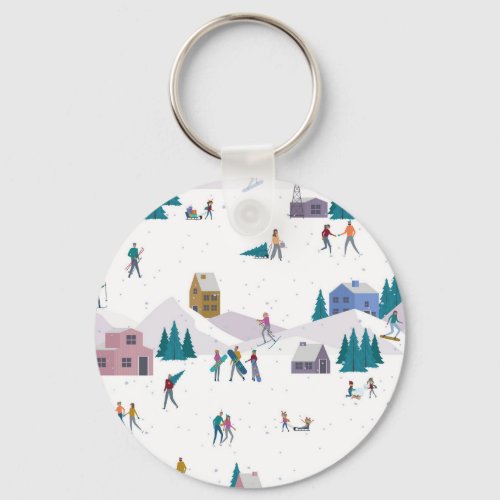 Winter Alps holidays active people seamless Keychain