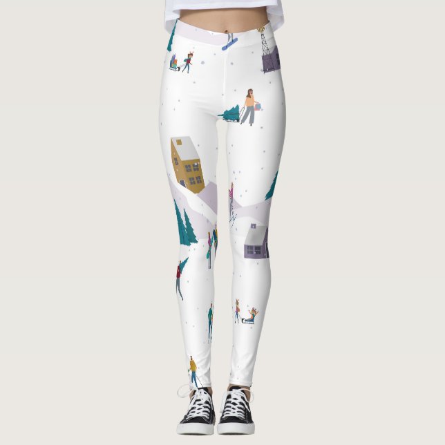 Winter Alps holidays: active people seamless Leggings (Front)