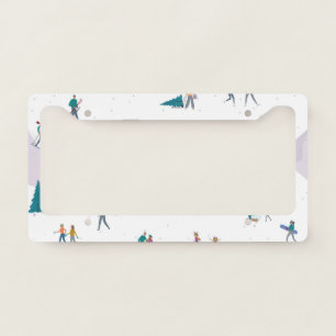 Winter Alps holidays: active people seamless License Plate Frame