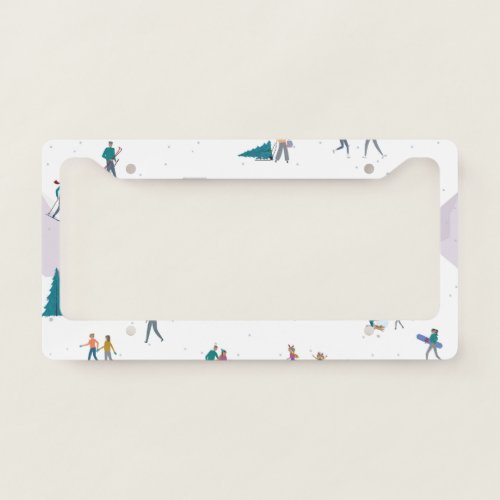 Winter Alps holidays active people seamless License Plate Frame