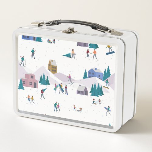 Winter Alps holidays active people seamless Metal Lunch Box