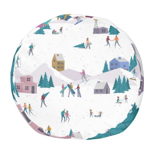 Winter Alps holidays active people seamless Pouf