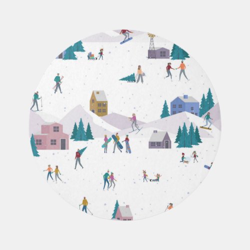 Winter Alps holidays active people seamless Rug