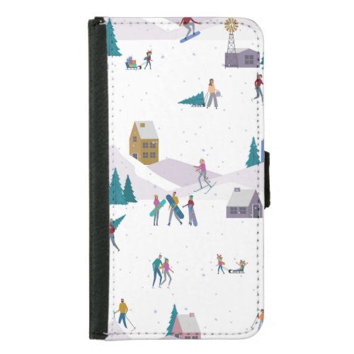 Winter Alps holidays active people seamless Samsung Galaxy S5 Wallet Case