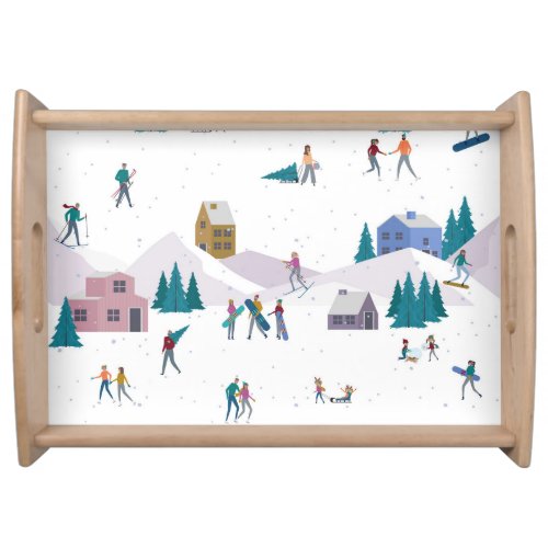 Winter Alps holidays active people seamless Serving Tray