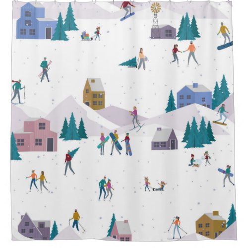 Winter Alps holidays active people seamless Shower Curtain