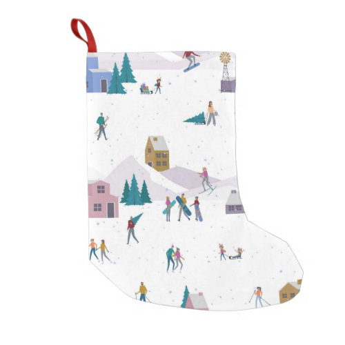 Winter Alps holidays active people seamless Small Christmas Stocking