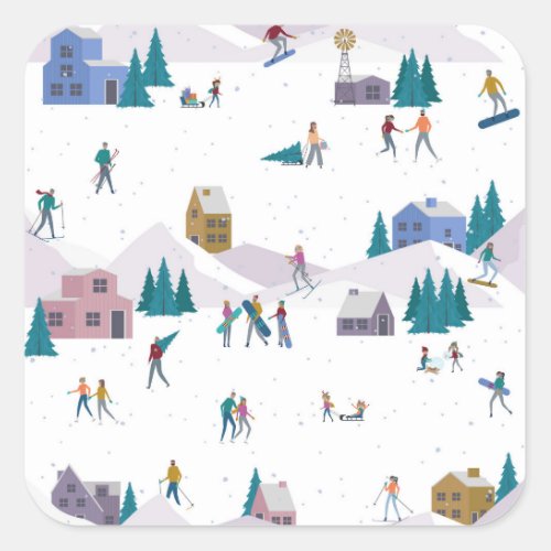 Winter Alps holidays active people seamless Square Sticker