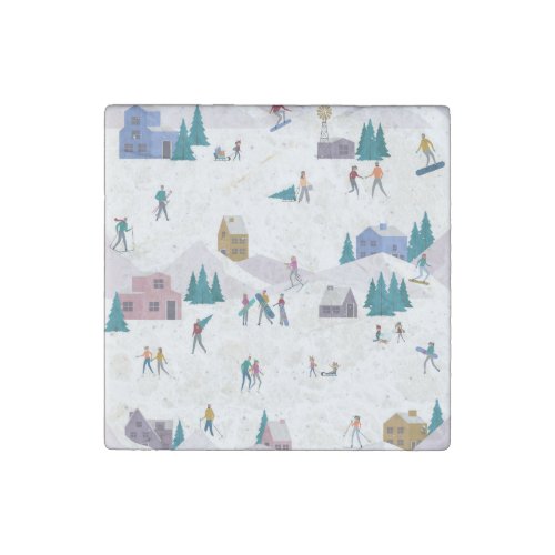 Winter Alps holidays active people seamless Stone Magnet