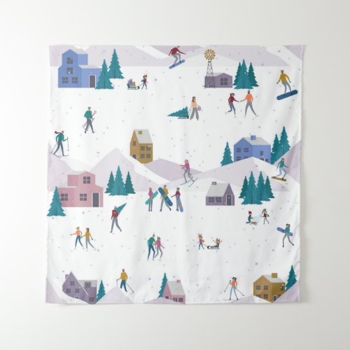 Winter Alps holidays active people seamless Tapestry