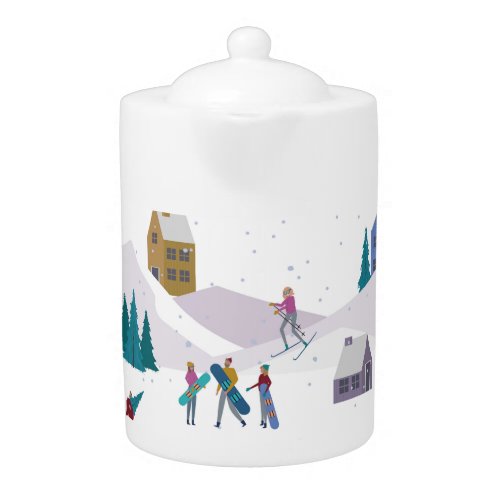 Winter Alps holidays active people seamless Teapot