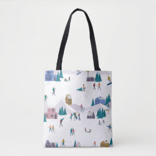 Winter Alps holidays: active people seamless Tote Bag