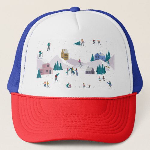 Winter Alps holidays active people seamless Trucker Hat
