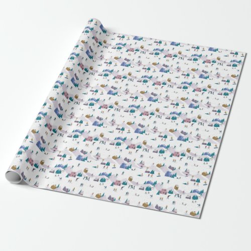 Winter Alps holidays active people seamless Wrapping Paper