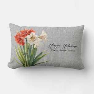 Winter Amaryllis Floral Holiday Lumbar Pillow