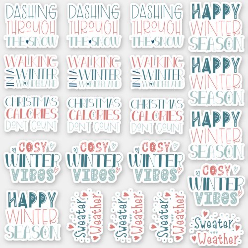 Winter and Christmas Typography Set of 21 Sticker