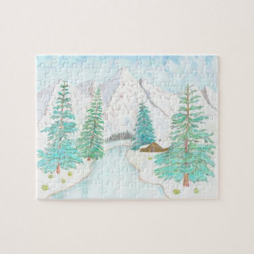 Winter and Evergreens Glossy Poster Jigsaw Puzzle