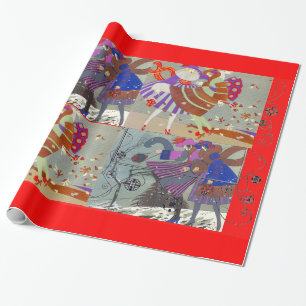 WINTER AND FALL ART DECO BEAUTY FASHION ,red Wrapping Paper